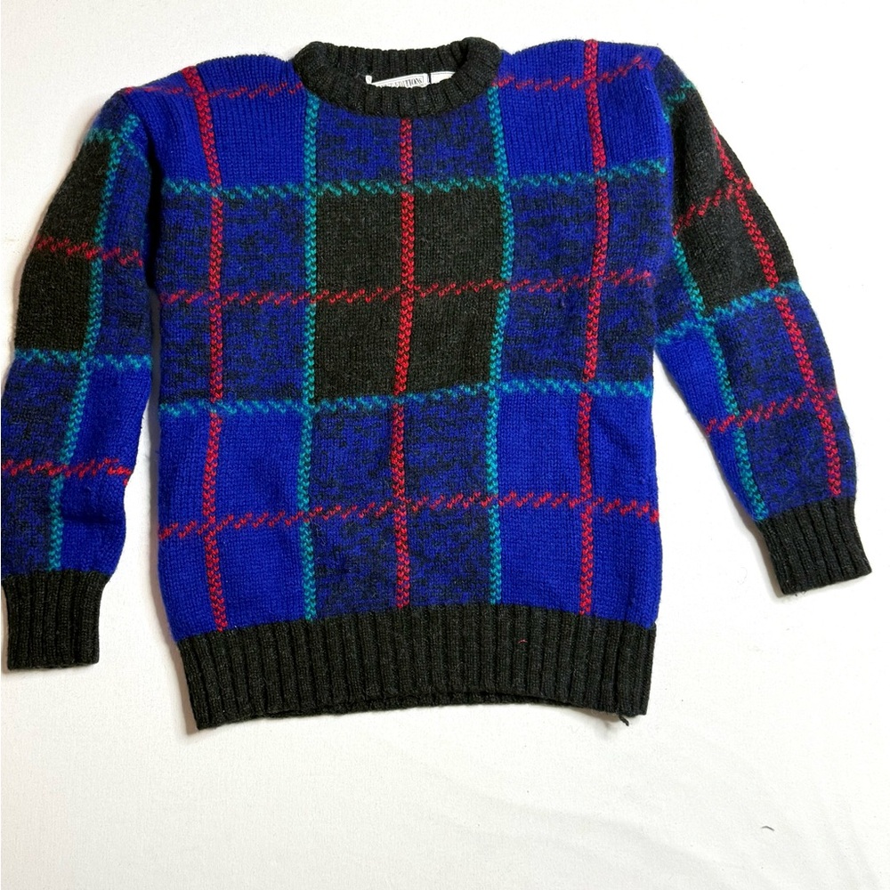 Vintage Current Editions Grandpa Sweater Blue and Black Plaid Men's Sweater Sz M